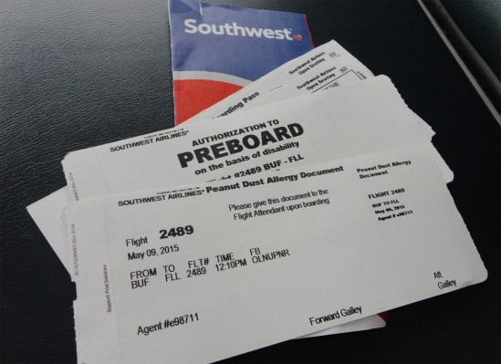 Southwest Airlines Peanut Allergy document and authorization to preboard