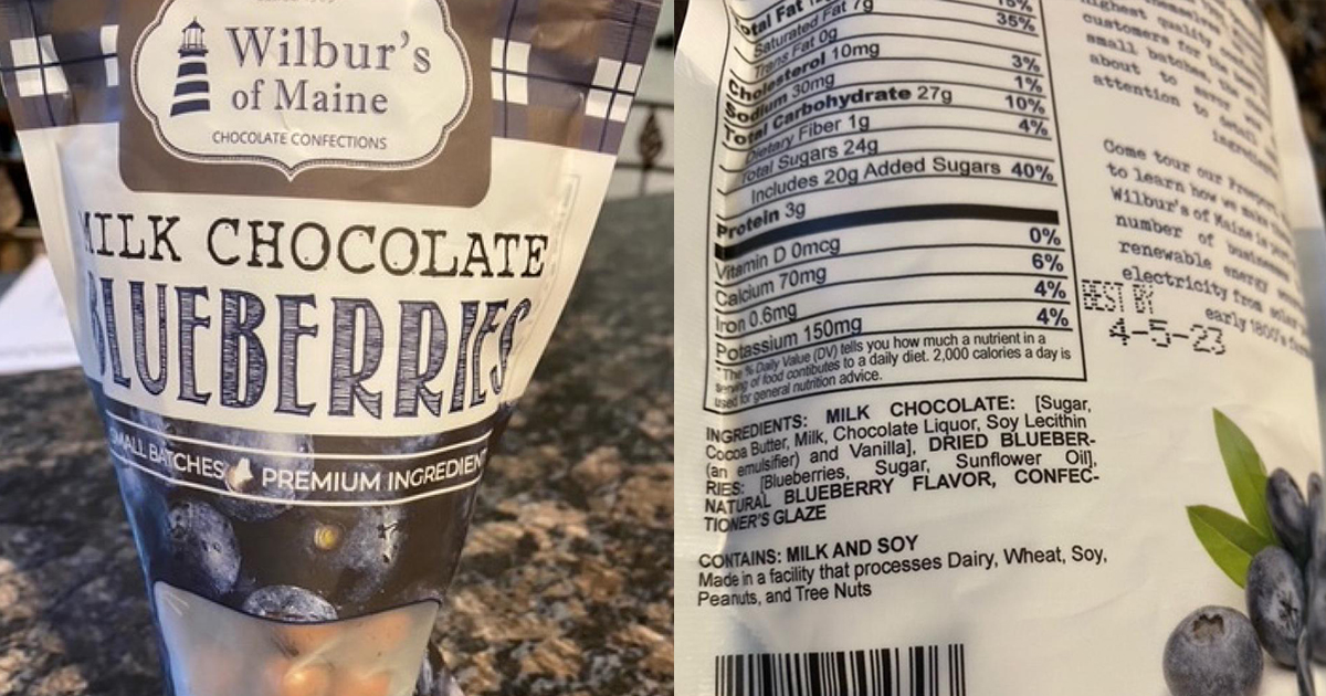 Undeclared Almonds in Chocolate Covered Blueberries – Wilbur’s of Maine Chocolate Confections